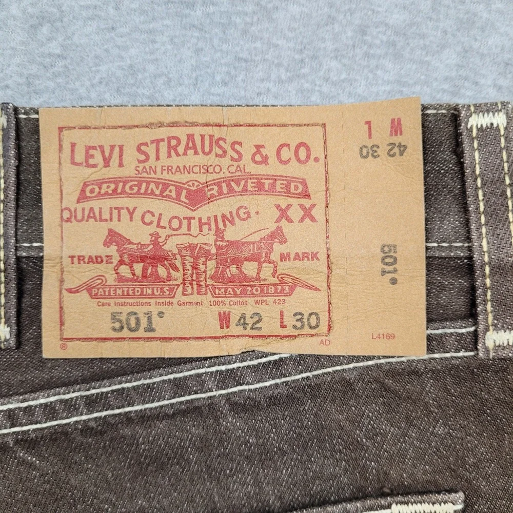Levi's 501 Straight Leg Jeans Mens 42x30 Brown Button Fly Denim Pants